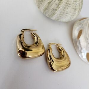 Gold Stainless Steel Chunky Square Hoop Earrings